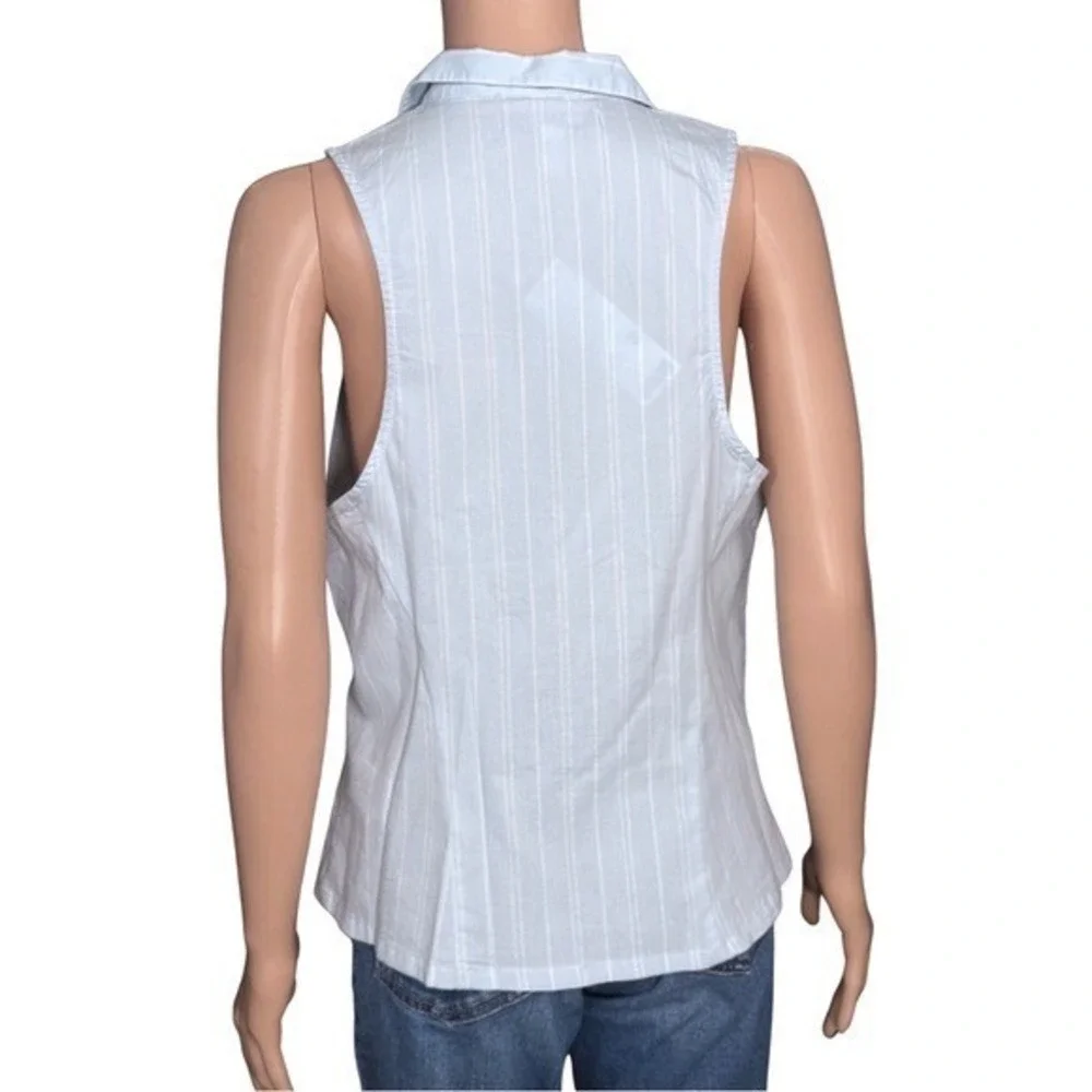 Urban Outfitters‎ Light Blue Pinstripe Sleeveless Button Down Vest Top Large NEW